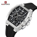 Naviforce Reloj Cronógrafo Negro con Correa de Silicona, Diámetro de 46 mm y Resistencia al Agua 5 ATM.