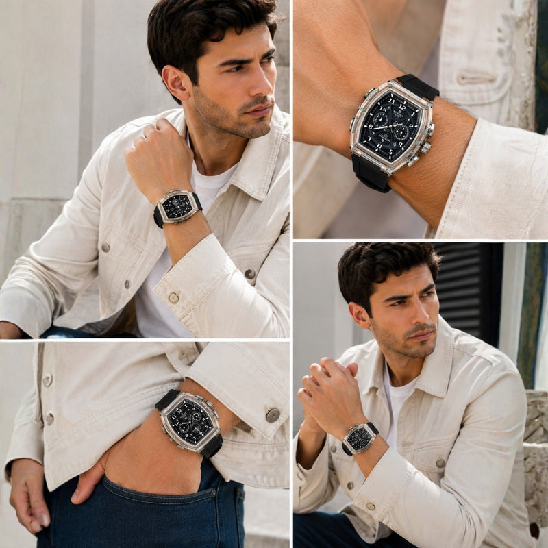 Naviforce Reloj Cronógrafo Negro con Correa de Silicona, Diámetro de 46 mm y Resistencia al Agua 5 ATM.