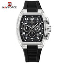 Naviforce Reloj Cronógrafo Negro con Correa de Silicona, Diámetro de 46 mm y Resistencia al Agua 5 ATM.