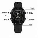 Naviforce Reloj Digital Negro con Pantalla LCD, Correa de Silicona, Diámetro de 35 mm, Luz LED y Resistencia al Agua 3 ATM.