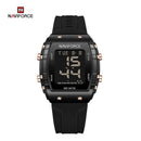 Naviforce Reloj Digital Negro con Pantalla LCD, Correa de Silicona, Diámetro de 35 mm, Luz LED y Resistencia al Agua 3 ATM.