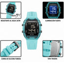 Naviforce Reloj Digital Azul con Pantalla LCD, Correa de Silicona, Diámetro de 35 mm, Luz LED y Resistencia al Agua 3 ATM.