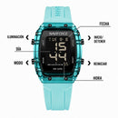 Naviforce Reloj Digital Azul con Pantalla LCD, Correa de Silicona, Diámetro de 35 mm, Luz LED y Resistencia al Agua 3 ATM.