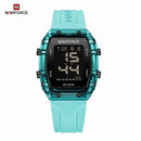 Naviforce Reloj Digital Azul con Pantalla LCD, Correa de Silicona, Diámetro de 35 mm, Luz LED y Resistencia al Agua 3 ATM.
