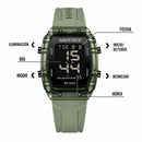 Naviforce Reloj Digital Verde con Pantalla LCD, Correa de Silicona, Diámetro de 35 mm, Luz LED y Resistencia al Agua 3 ATM.