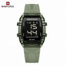 Naviforce Reloj Digital Verde con Pantalla LCD, Correa de Silicona, Diámetro de 35 mm, Luz LED y Resistencia al Agua 3 ATM.