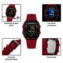 Naviforce Reloj Digital Rojo con Negro con Pantalla LCD, Correa de Silicona, Diámetro de 35 mm, Luz LED y Resistencia al Agua 3 ATM.
