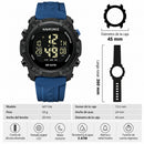 Naviforce Reloj Digital Negro con Detalles Azules, Correa de Silicona, Diámetro de 45 mm, Cristal Acrílico HD y Resistencia al Agua 5 ATM.