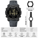 Naviforce Reloj Digital Negro con Detalles Grises, Correa de Silicona, Diámetro de 45 mm, Cristal Acrílico HD y Resistencia al Agua 5 ATM.