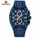 Naviforce Reloj Cronógrafo Azul con Correa de Silicona, Diámetro de 42.5 mm, Cristal Acrílico HD y Resistencia al Agua 3 ATM o 5 ATM.