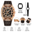 Naviforce Reloj Cronógrafo Rose Gold con Correa Marrón de Silicona, Diámetro de 42.5 mm, Cristal Acrílico HD y Resistencia al Agua 3 ATM o 5 ATM.