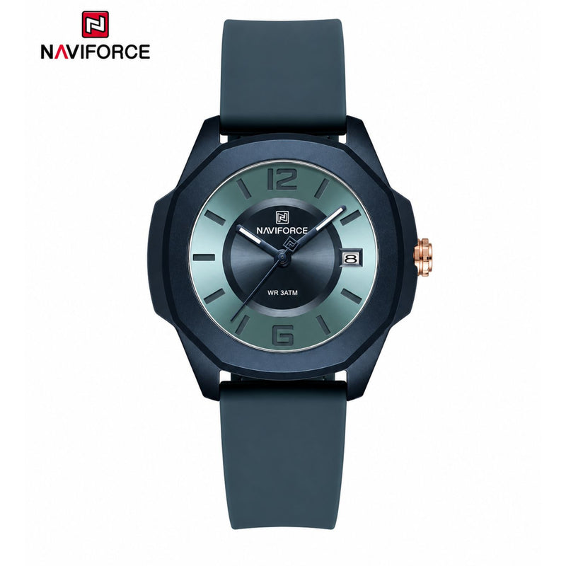 Naviforce Reloj Analógico Azul con Correa de Silicona, Diámetro de 34 mm, Cristal Acrílico HD y Resistencia al Agua 5 ATM.