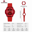 Naviforce Reloj Analógico Rojo con Correa de Silicona, Diámetro de 34 mm, Cristal Acrílico HD y Resistencia al Agua 5 ATM