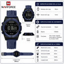 Naviforce Reloj Digital Azul Oscuro con Correa de Silicona, Diámetro de 44 mm, Cristal Acrílico HD y Resistencia al Agua 5 ATM.