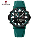 Naviforce Reloj Analógico y Digital Verde, Correa de Silicona, Diámetro de 45 mm y Resistencia al Agua 5 ATM