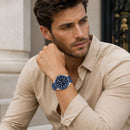 Naviforce Reloj Analógico Blanco con Detalles Azules,  Diámetro de 41 mm, Cristal Acrílico HD y Resistencia al Agua 5 ATM.