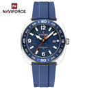Naviforce Reloj Analógico Blanco con Detalles Azules,  Diámetro de 41 mm, Cristal Acrílico HD y Resistencia al Agua 5 ATM.