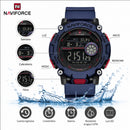 Naviforce Reloj Digital Azul Oscuro con Detalles Negros y Rojos, Correa de TPU, Diámetro de 45 mm, Cristal Acrílico HD y Resistencia al Agua 5 ATM.