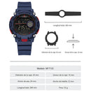 Naviforce Reloj Digital Azul Oscuro con Detalles Negros y Rojos, Correa de TPU, Diámetro de 45 mm, Cristal Acrílico HD y Resistencia al Agua 5 ATM.