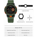 Naviforce Reloj Digital Verde con Detalles Negros y Naranja, Correa de TPU, Diámetro de 45 mm, Cristal Acrílico HD y Resistencia al Agua 5 ATM.