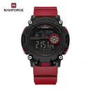 Naviforce Reloj Digital Rojo con Detalles Negros, Correa de TPU, Diámetro de 45 mm, Cristal Acrílico HD y Resistencia al Agua 5 ATM.