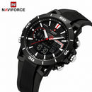 Naviforce Reloj Analógico y Digital Negro con Correa de Silicona, Diámetro de 44 mm, Cristal Acrílico HD y Resistencia al Agua 5 ATM.