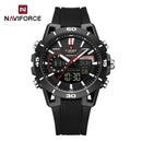 Naviforce Reloj Analógico y Digital Negro con Correa de Silicona, Diámetro de 44 mm, Cristal Acrílico HD y Resistencia al Agua 5 ATM.