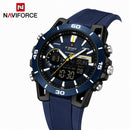 Naviforce Reloj Analógico y Digital Azul con Detalles Negros, Correa de Silicona, Diámetro de 44 mm y Resistencia al Agua 5 ATM.