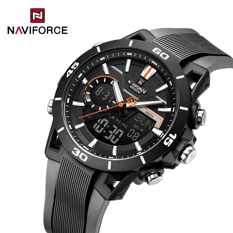 Naviforce Reloj Analógico y Digital Gris con Detalles Negros, Correa de Silicona, Diámetro de 44 mm y Resistencia al Agua 5 ATM.