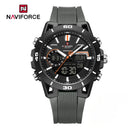 Naviforce Reloj Analógico y Digital Gris con Detalles Negros, Correa de Silicona, Diámetro de 44 mm y Resistencia al Agua 5 ATM.