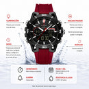 Naviforce Reloj Analógico y Digital Rojo con Detalles Negros, Correa de Silicona, Diámetro de 44 mm y Resistencia al Agua 5 ATM.