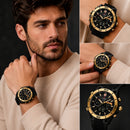Naviforce Reloj Analógico y Digital Negro con Detalles Dorados, Correa de Silicona, Diámetro de 44 mm, Cristal Acrílico HD y Resistencia al Agua 5 ATM.