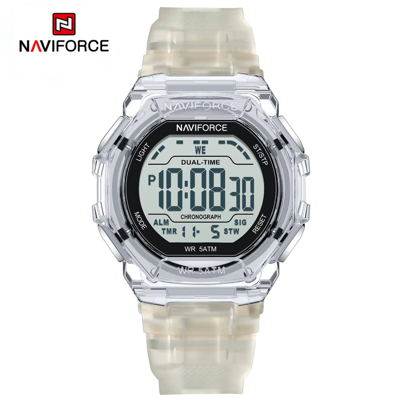 Naviforce Reloj Digital Blanco, Correa de Silicona, Diámetro de 46 mm y Resistencia al Agua 5 ATM.