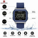 Naviforce Reloj Digital Azul Oscuro con Detalles Plateados, Correa de Silicona, Diámetro de 48 mm, Cristal Acrílico HD y Resistencia al Agua 5 ATM.