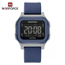 Naviforce Reloj Digital Azul Oscuro con Detalles Plateados, Correa de Silicona, Diámetro de 48 mm, Cristal Acrílico HD y Resistencia al Agua 5 ATM.