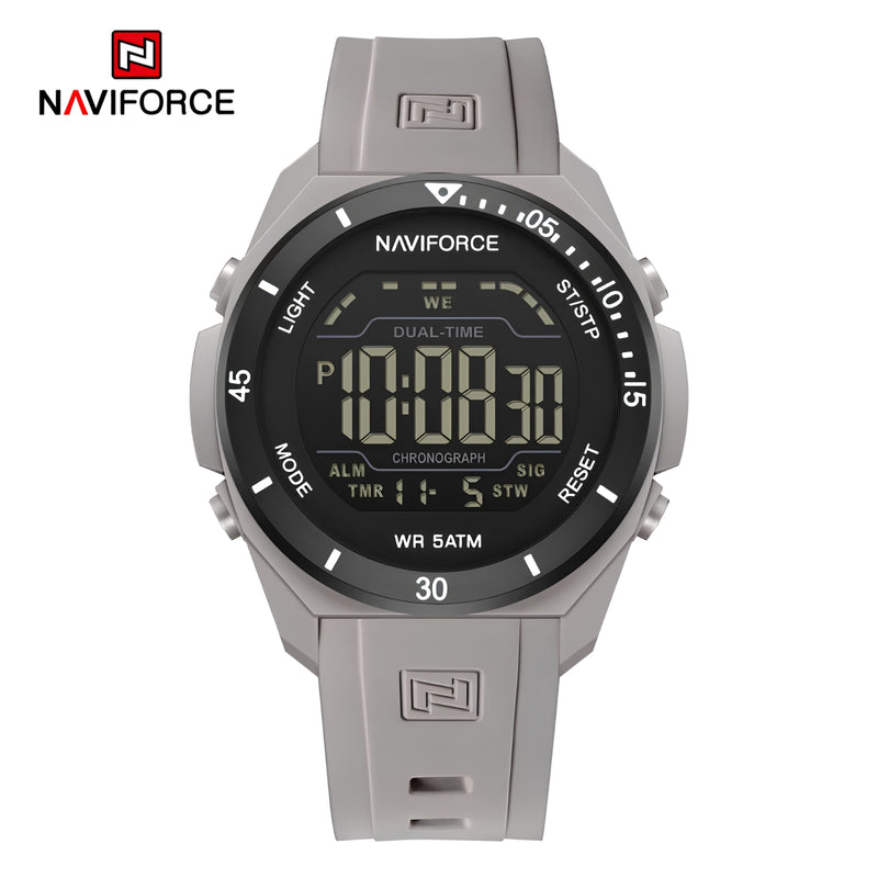 Naviforce Reloj Digital Gris, Correa de Silicona, Diámetro de 41 mm y Resistencia al Agua 5 ATM.