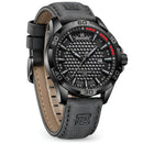 Naviforce Reloj Analógico Negro con Correa Gris de Cuero PU, Diámetro de 45 mm, Cristal Mineral Endurecido, Calendario y Resistencia al Agua 3 ATM.