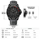 Naviforce Reloj Analógico Negro con Correa Gris de Cuero PU, Diámetro de 45 mm, Cristal Mineral Endurecido, Calendario y Resistencia al Agua 3 ATM.