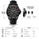 Naviforce Reloj Analógico Negro con Correa Negra de Cuero PU, Diámetro de 45 mm, Cristal Mineral Endurecido, Calendario y Resistencia al Agua 3 ATM.