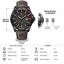 Naviforce Reloj Analógico Negro con Correa Marrón Oscuro de Cuero PU, Diámetro de 45 mm, Cristal Mineral Endurecido, Calendario y Resistencia al Agua 3 ATM.