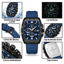 Naviforce Reloj Analógico con Caja y Esfera Negras, Detalles Azules y Correa Azul, Diseño Moderno y Elegante.