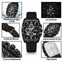 Naviforce Reloj Analógico con Esfera Negra, Detalles Plateados y Correa Negra, Diseño Moderno y Elegante.