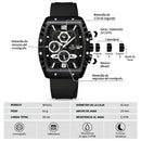 Naviforce Reloj Analógico con Esfera Negra, Detalles Plateados y Correa Negra, Diseño Moderno y Elegante.