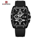 Naviforce Reloj Analógico con Esfera Negra, Detalles Plateados y Correa Negra, Diseño Moderno y Elegante.