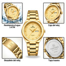 Naviforce Reloj Analógico Dorado con Correa de Acero Inoxidable, Diámetro de 38.5 mm, Calendario y Resistencia al Agua 3 ATM.