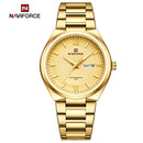 Naviforce Reloj Analógico Dorado con Correa de Acero Inoxidable, Diámetro de 38.5 mm, Calendario y Resistencia al Agua 3 ATM.