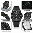 Naviforce Reloj Analógico Negro con Correa de Silicona, Diámetro de 45 mm, Cristal Mineral Endurecido, Calendario y Resistencia al Agua 3 ATM.