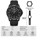 Naviforce Reloj Analógico Negro con Correa de Silicona, Diámetro de 45 mm, Cristal Mineral Endurecido, Calendario y Resistencia al Agua 3 ATM.