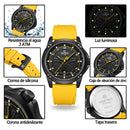Naviforce Reloj Analógico con Detalles Amarillos y Correa Amarilla de Silicona, Diámetro de 45 mm, Cristal Mineral Endurecido, Calendario y Resistencia al Agua 3 ATM.