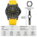 Naviforce Reloj Analógico con Detalles Amarillos y Correa Amarilla de Silicona, Diámetro de 45 mm, Cristal Mineral Endurecido, Calendario y Resistencia al Agua 3 ATM.